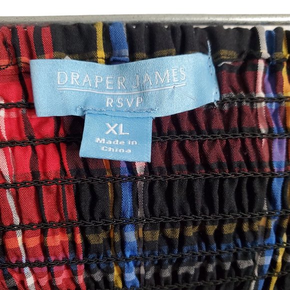 Draper James RSVP XL Blouse Plaid Smocked Puff Elbow Sleeve Peplum Square Neck - Picture 3 of 7